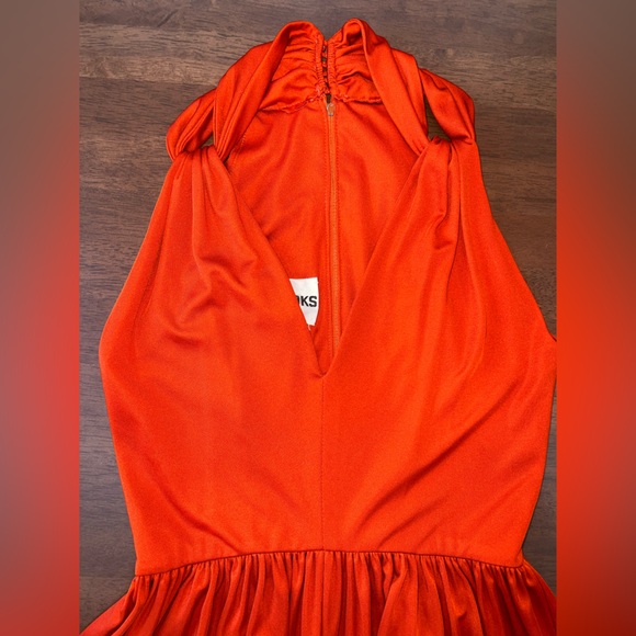 VTG 70s Donald Brooks Orange Crepe Grecian Jumpsuit Dramatic Wide Leg USA - Picture 9 of 13